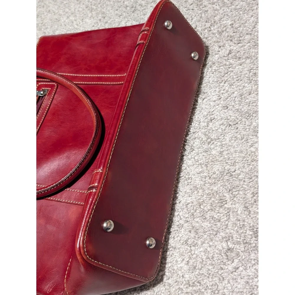 Kate Spade Handbag Women Large Red Leather Tote Shoulder Bag Contrast Stitching